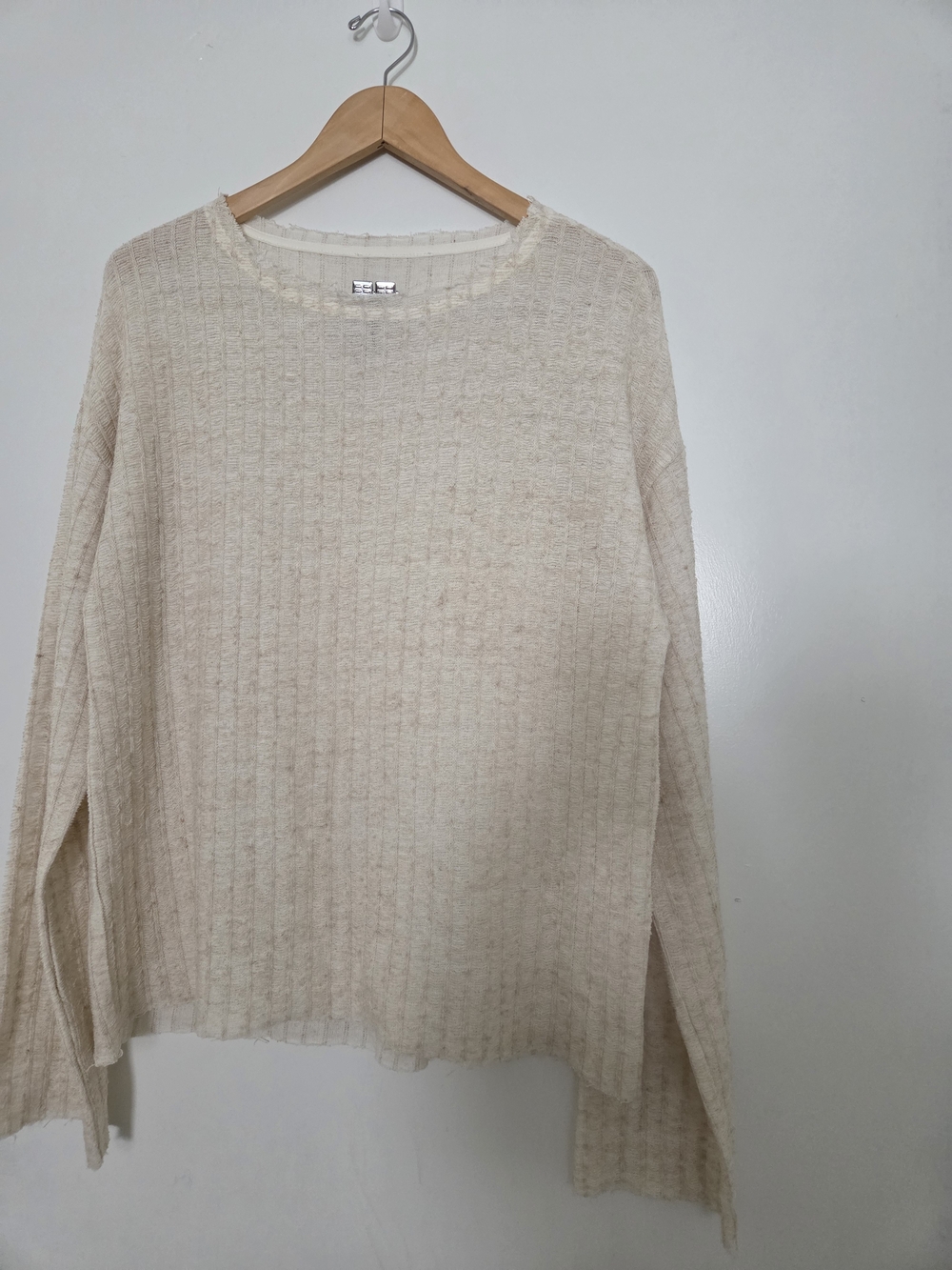 Zara Cream Ribbed Crewneck Sweater